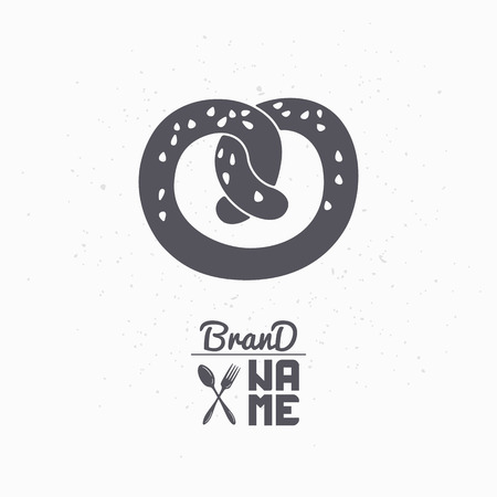 Hand drawn silhouette of pretzel. Bakery logo template for craft food packaging or brand identity. Vector illustrationのイラスト素材