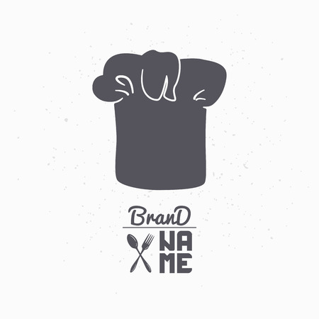 Hand drawn silhouette of chef hat. Restaurant logo template for craft food packaging, menu or brand identity. Vector illustrationのイラスト素材