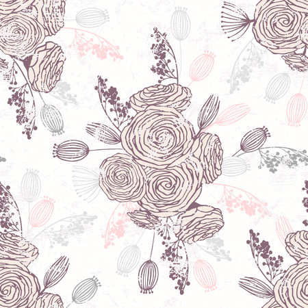 Romantic hand drawn seamless pattern with flowers.のイラスト素材