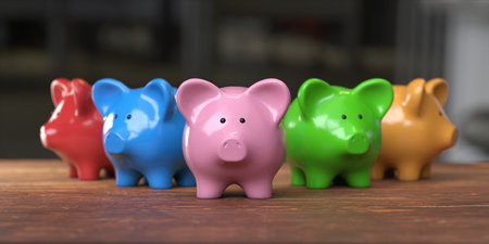 Row of pink piggy banksの写真素材
