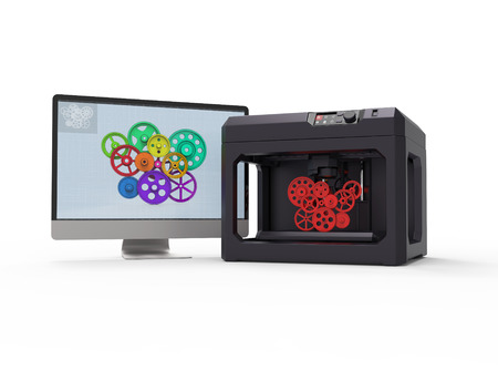 3d printer machine concept, isolated on whiteの写真素材