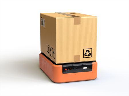 Warehouse robots carry boxes,Shipping and logistics conceptの写真素材