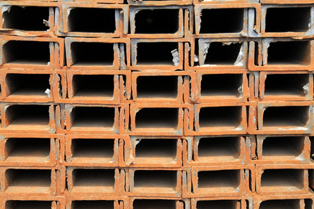 Neat rows of channel steel, channel steel is cross section for the groove shape of strip steel For slotted steel cross section shape の写真素材
