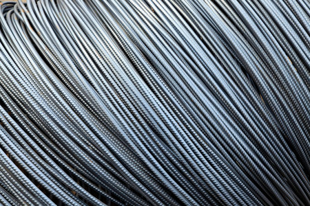 Rebar is also known as hot rolled ribbed steel barï¼Widely used in houses, Bridges, roads and other civil engineering construction の写真素材