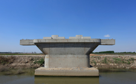 Unfinished highway bridge, under the blue sky, very beautifulの写真素材