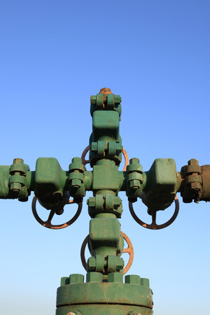 Oil field scene, oil pipeline under the blue skyの写真素材
