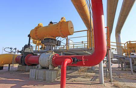 Oil field scene, oil pipeline under the blue skyの写真素材