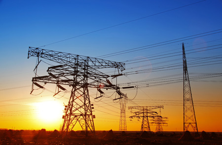 The evening of the pylon outline, is very beautifulの写真素材