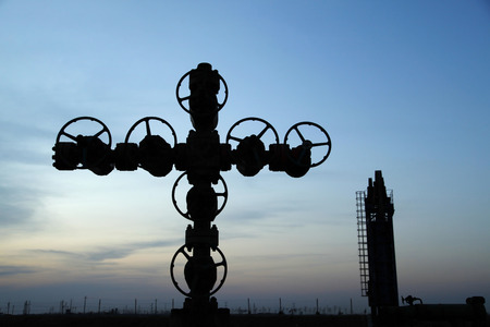 Oil field scene, oil pipelines and facilitiesの写真素材