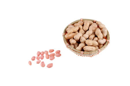 The close-up of peanuts, white backgroundの写真素材