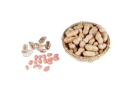 The close-up of peanuts, white backgroundの写真素材
