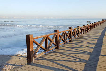 Winter seaside wharf, the scenery is very beautifulの写真素材