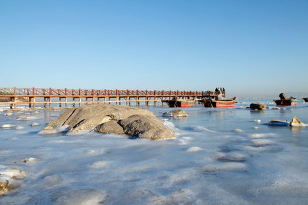 Winter seaside wharf, the scenery is very beautifulの写真素材