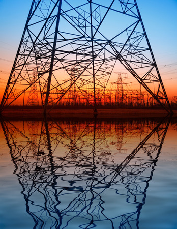 The power supply facilities in the eveningの写真素材