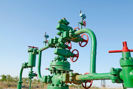 Oil field scene, oil pipelines and facilities