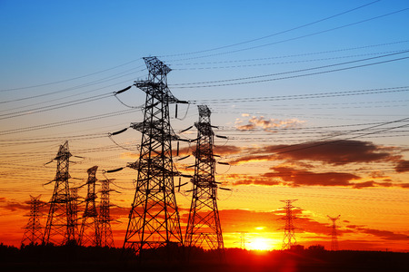 The evening of the pylon outline, is very beautifulの写真素材