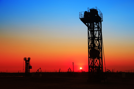 The silhouette of tower type pumping unitの写真素材