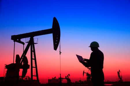 oil field, the oil workers are working