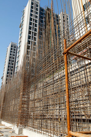 Steel grid on the construction site