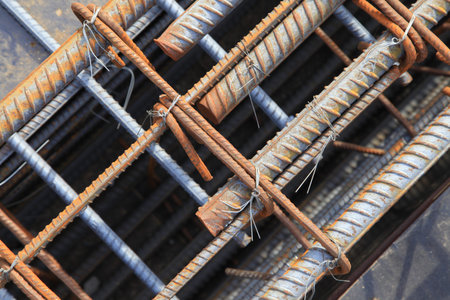 Steel grid on the construction site