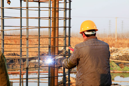 Bridge construction under performing the steel reinforcement of piling work