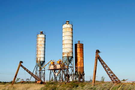 Concrete mixing tower. Concept of on-site construction facility.のeditorial素材