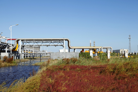 Oil field scene, oil pipelines and facilitiesの写真素材