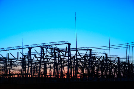 The power supply facilities of contour in the evening