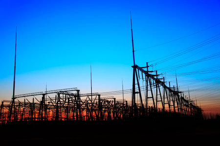 The power supply facilities of contour in the evening