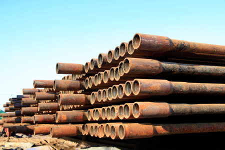 Oil field scene, oil pipelines and facilitiesの写真素材