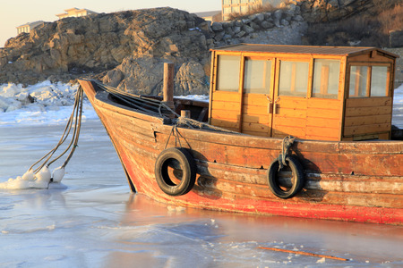 In winter, the sea fishing boatの写真素材