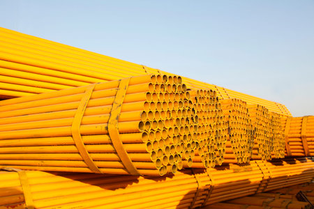 Steel pipe piled up togetherの写真素材