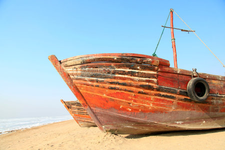 In winter, the sea fishing boatの写真素材
