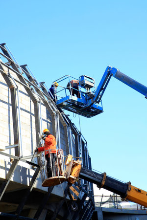 Construction site, the welding workers at work