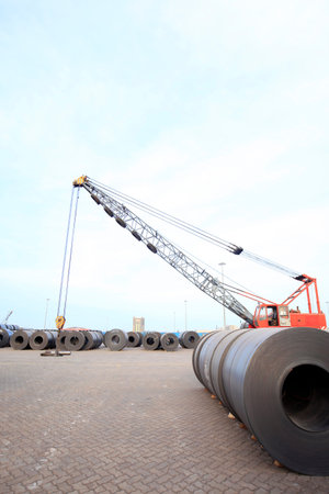 roll steel in harbor, Cold rolled steel coilsのeditorial素材
