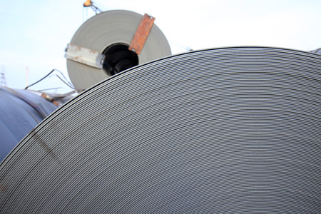 roll steel in harbor, Cold rolled steel coilsの写真素材