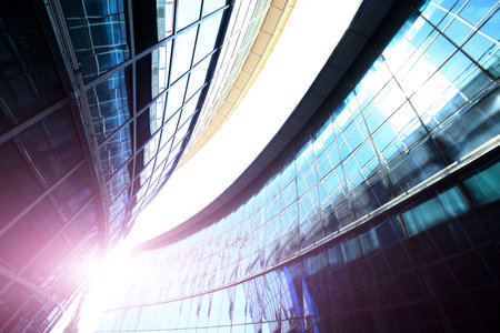 Glass curtain wall of modern office buildingのeditorial素材