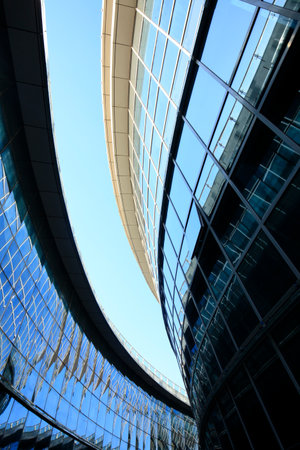 Glass curtain wall of modern office buildingのeditorial素材