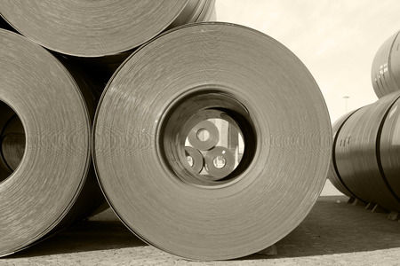 roll steel in harbor, Cold rolled steel coilsの写真素材