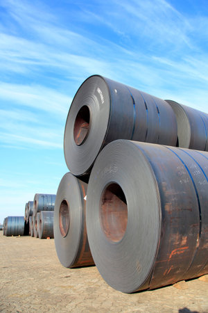 roll steel in harbor, Cold rolled steel coilsのeditorial素材