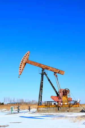 Oil field, oil pump in the workのeditorial素材