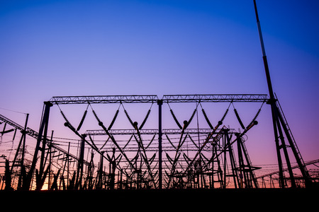 In the evening, the outline of substationの写真素材