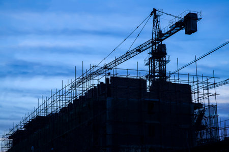 Construction site in the eveningのeditorial素材