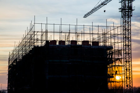 Construction site in the eveningのeditorial素材