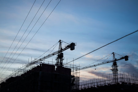 Construction site in the eveningのeditorial素材