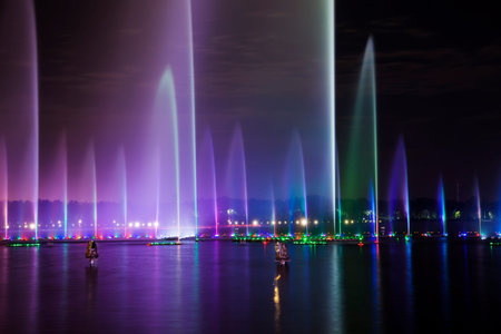 Music fountain at nightの写真素材