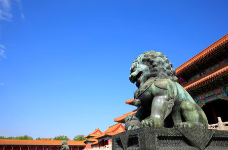 Copper lion of the imperial palace in Beijing, China