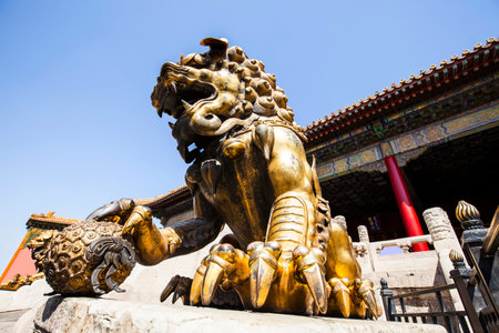Copper lion of the imperial palace in Beijing, Chinaのeditorial素材