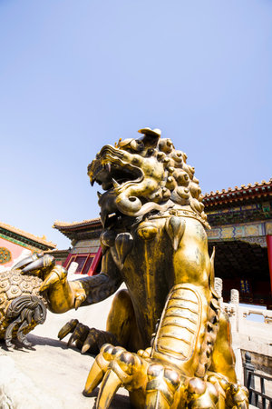 Copper lion of the imperial palace in Beijing, Chinaのeditorial素材