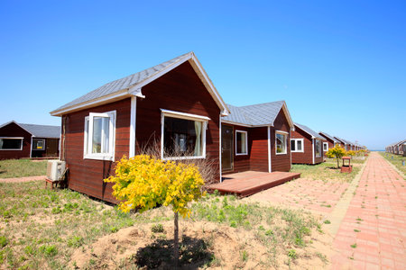 wooden houses landscape viewのeditorial素材